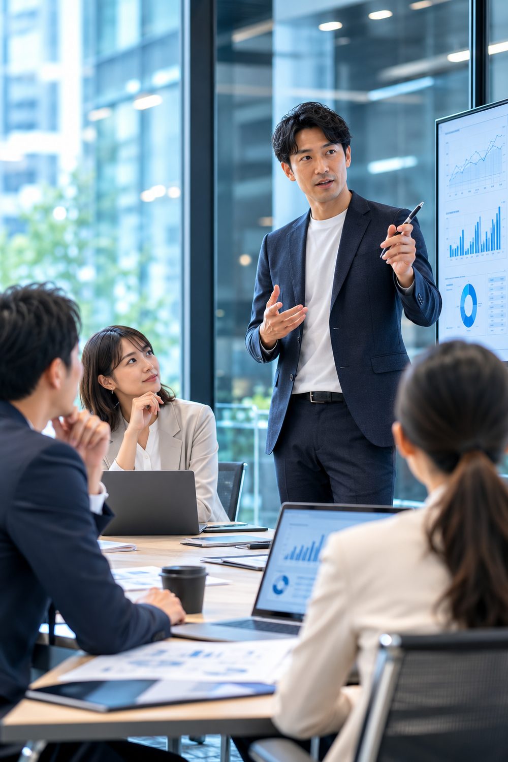 戦略を議論するビジネスミーティングの様子